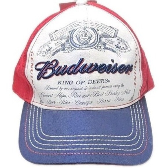 Budweiser Other - Budweiser King of Beers‎ Hat Red White Blue Cotton Spandex M/L Baseball Cap NEW